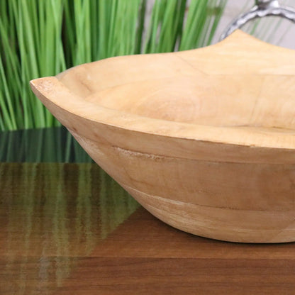 Lailak Three Point Large Wooden Fruit Bowl - Closeup of Side
