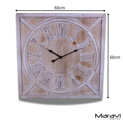 Large Square Wooden Clock 60cm White Dimensions