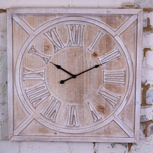 Large Square Wooden Clock 60cm - White Main Image