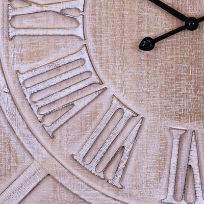 Large Square Wooden Clock 60cm - White Closeup of Clock Face