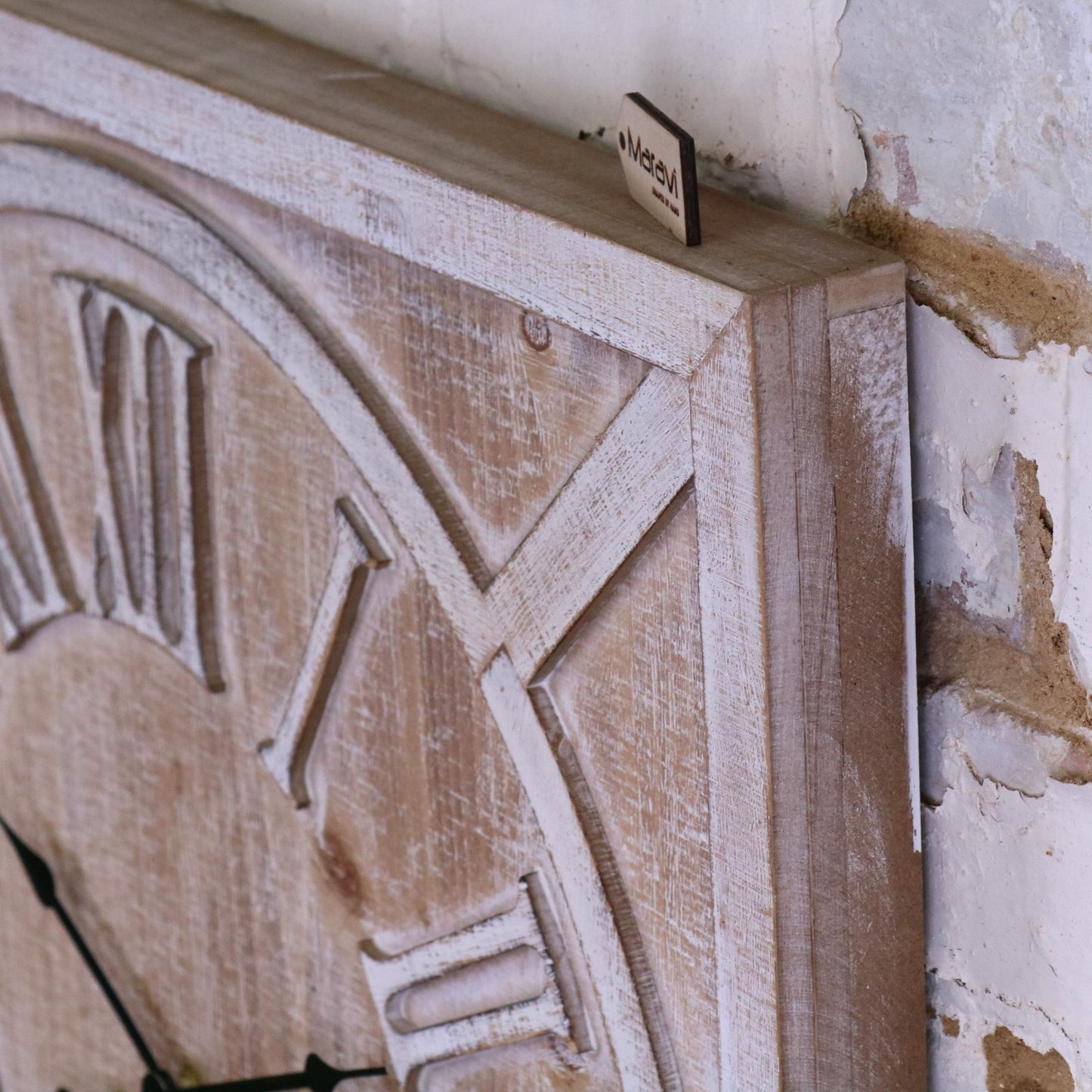 Large Square Wooden Clock 60cm - White Side View