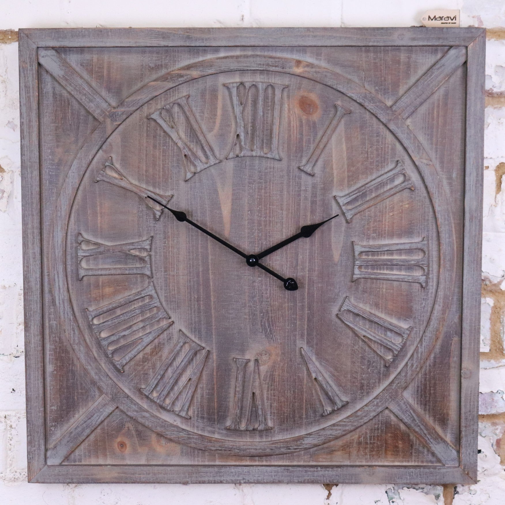 Large Square Wooden Clock 60cm - Grey Main Image