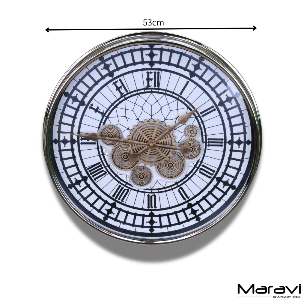 Large Wall Cog Clock Modern Roman Numeral Face - Dimensions