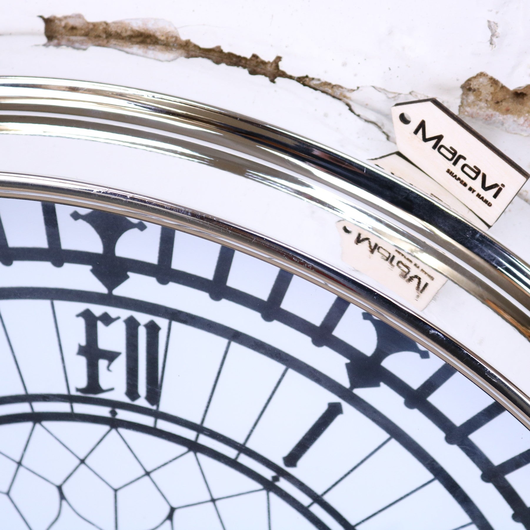 Large Wall Cog Clock Modern Roman Numeral Face - Closeup of Frame