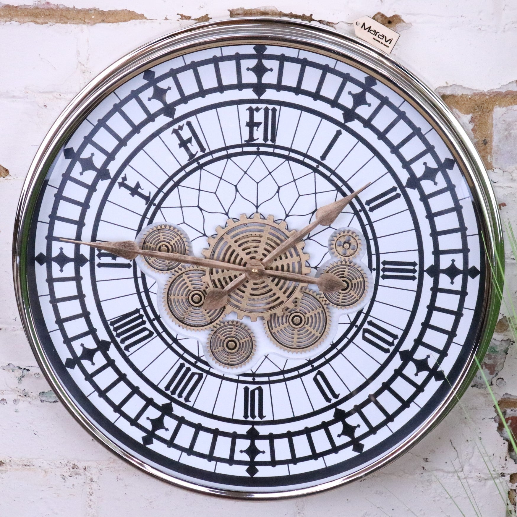 Large Wall Cog Clock Modern Roman Numeral Face - Main Image