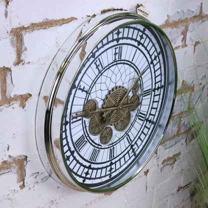 Large Wall Cog Clock Modern Roman Numeral Face - Side View