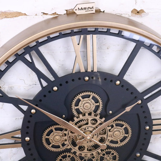 Large Wall Cog Clock Skeleton Style - Closeup of Hands