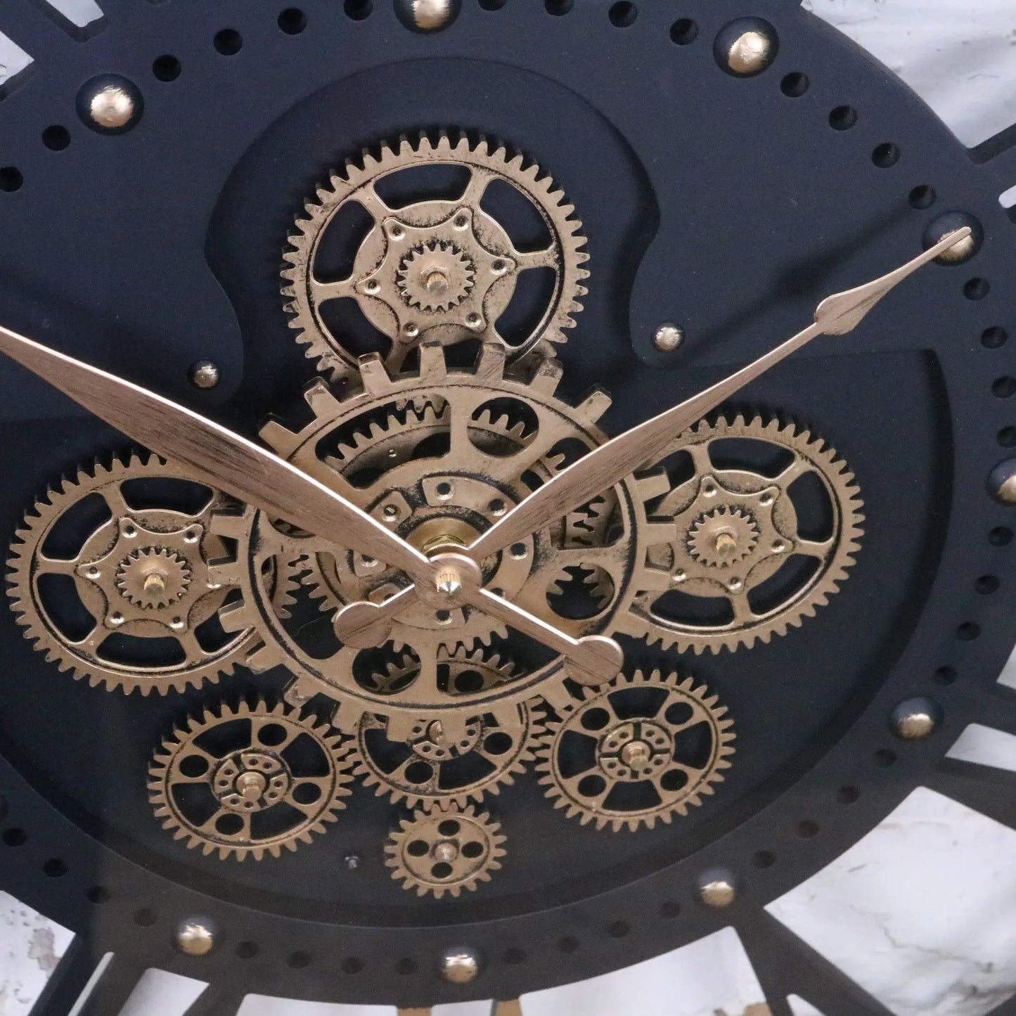Large Wall Cog Clock Skeleton Style - Closeup of Hands 2