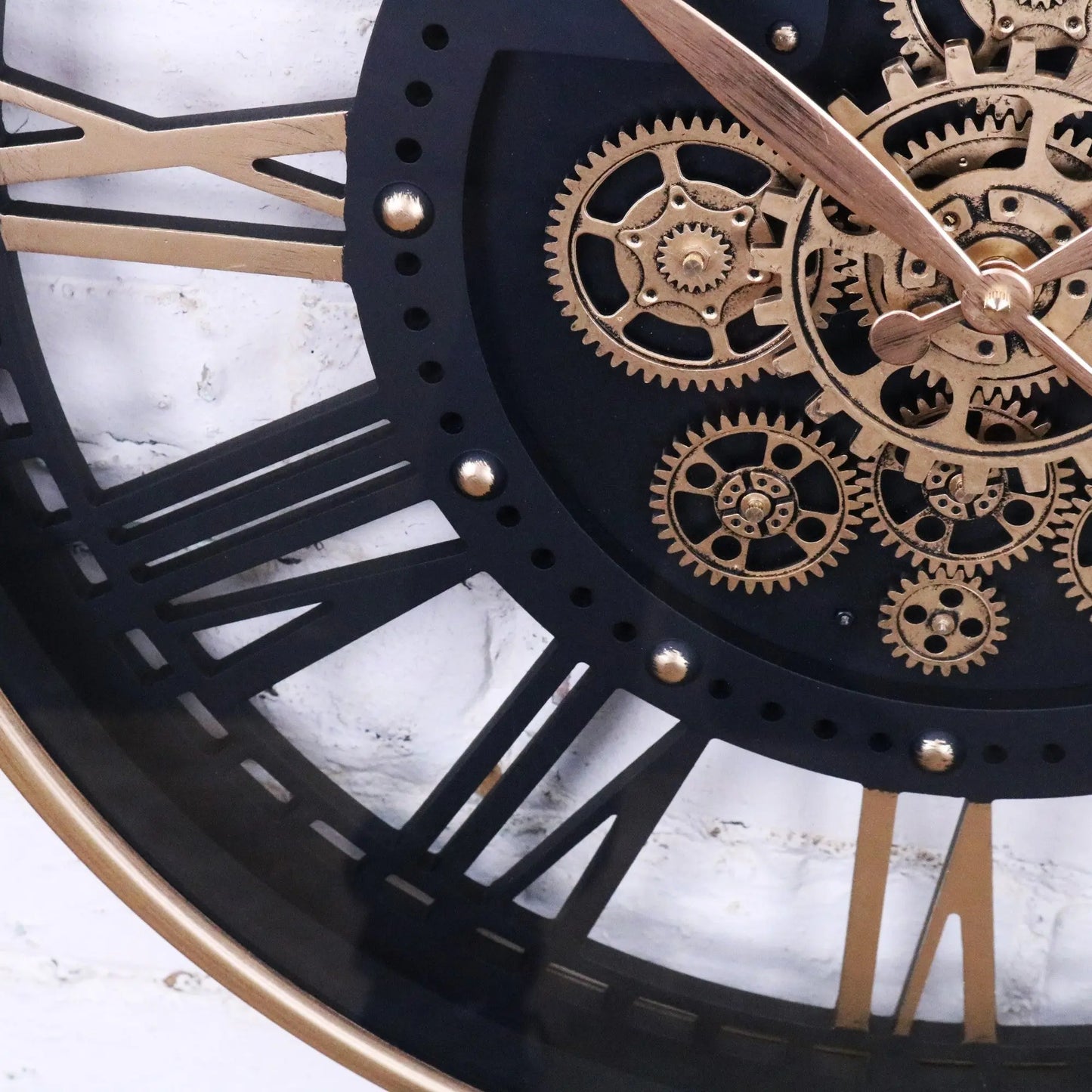 Large Wall Cog Clock Skeleton Style - Closeup of Cogs