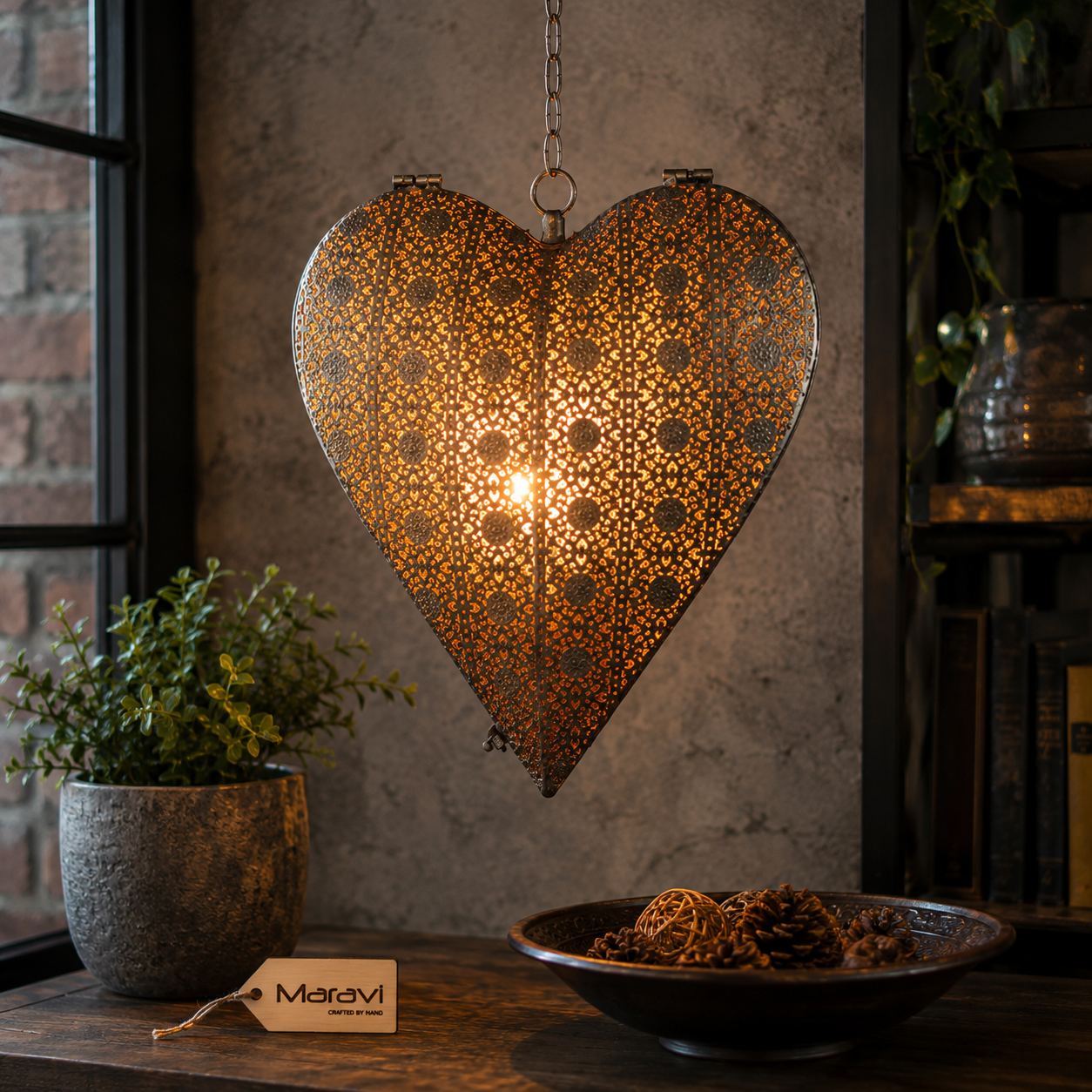 Lata Heart Lantern Hanging Decoration Tea Light Holder - Lifestyle Image