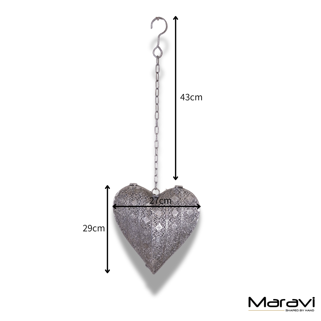 Lata Heart Lantern Hanging Decoration Tea Light Holder - Dimensions