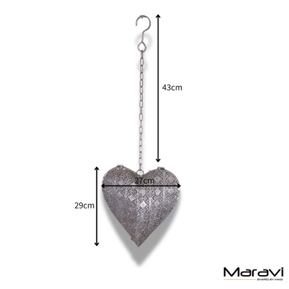 Lata Heart Lantern Hanging Decoration Tea Light Holder - Dimensions