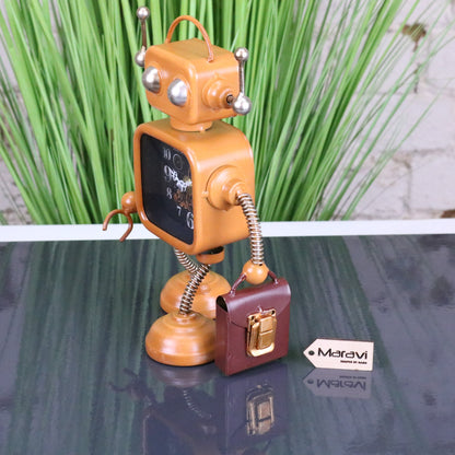 Lavira Desk Robot Clock Freestanding - Side View with Briefcase