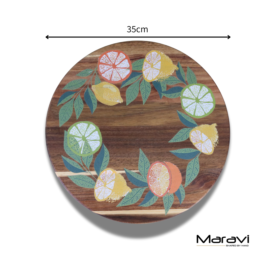 Saitras 35cm Wooden Lazy Susan Citrus Design - Dimensions