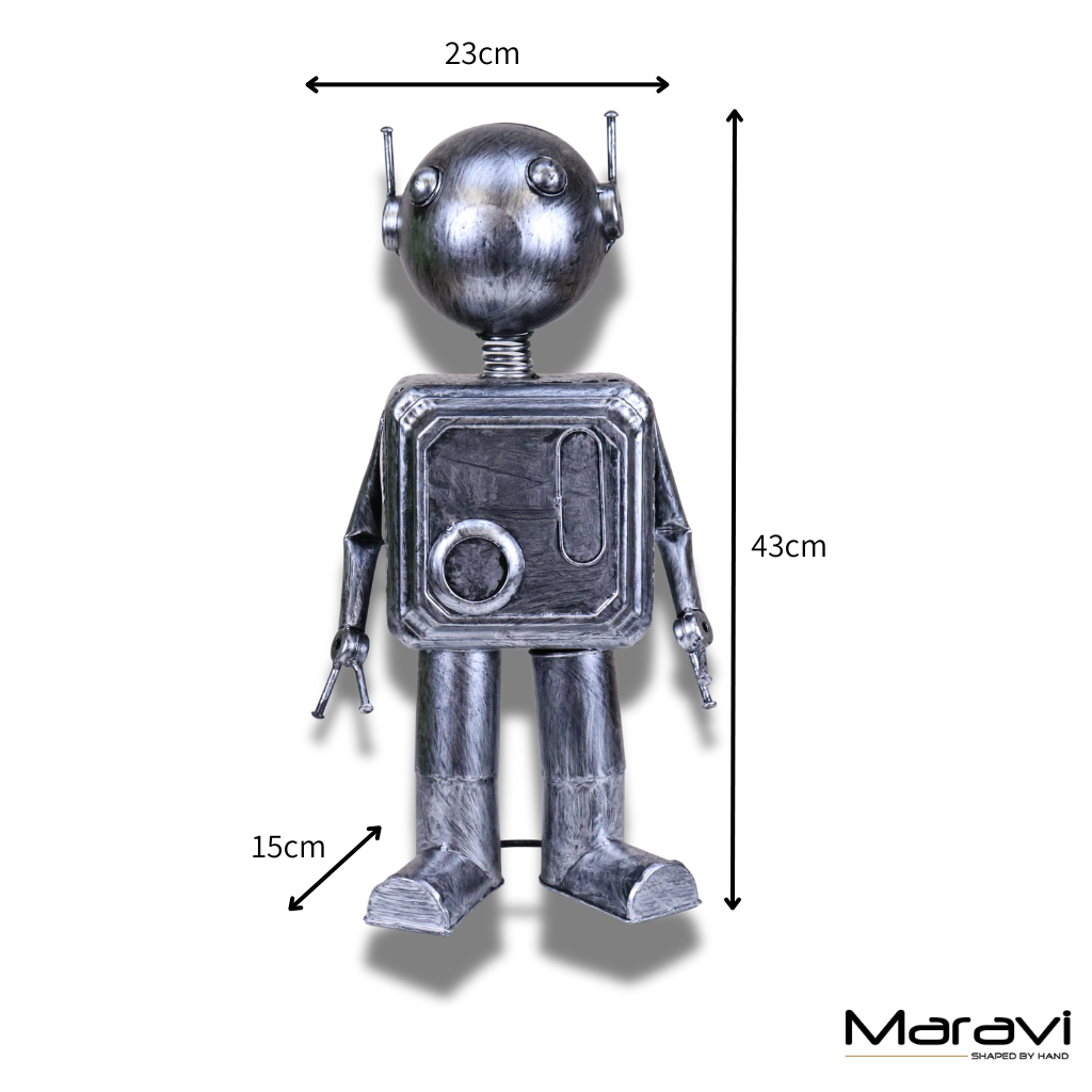 Silver Robot Ornament Springy Round Bobble Head - Dimensions