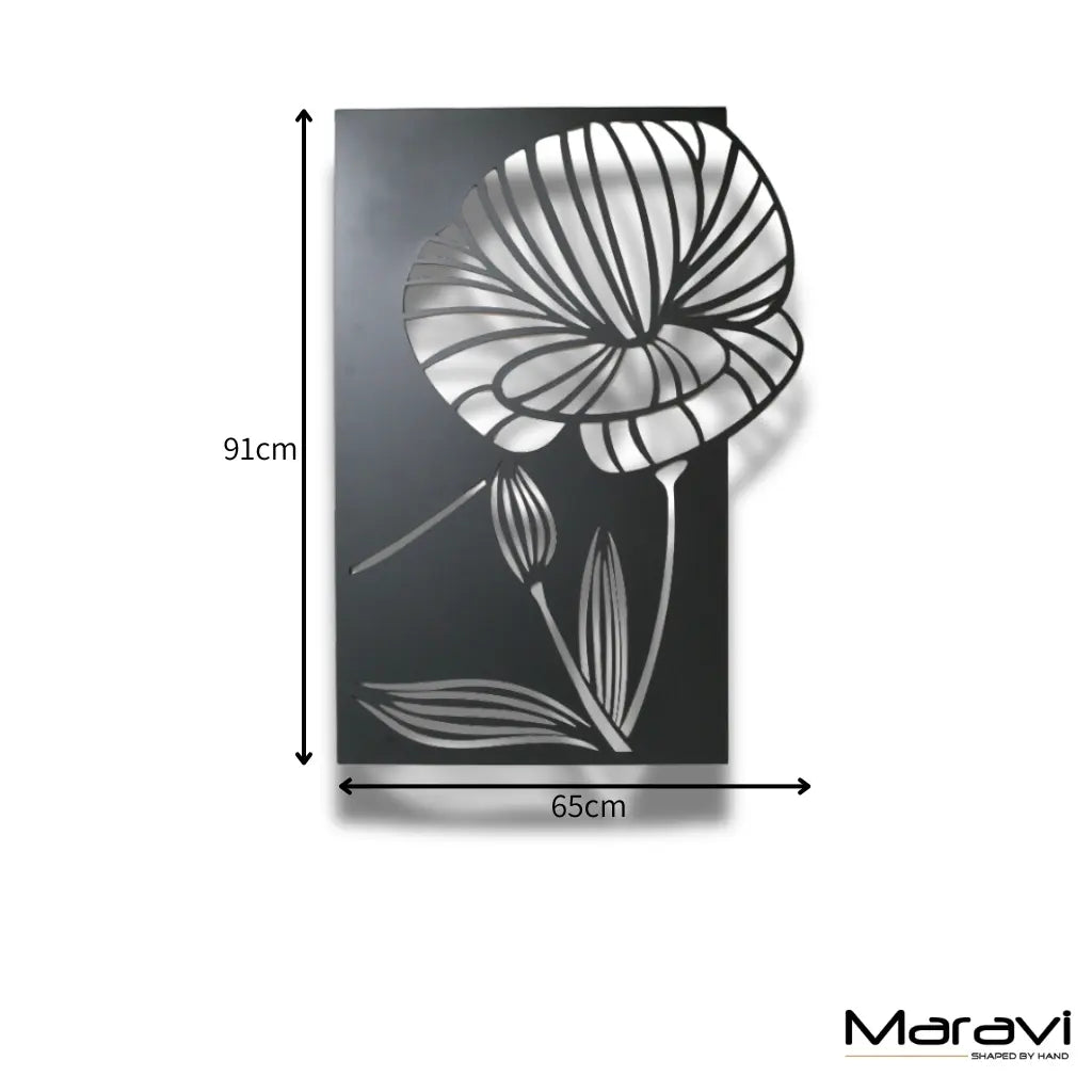 Yuveta Metal Black Wall Art Poppy Design - Dimensions