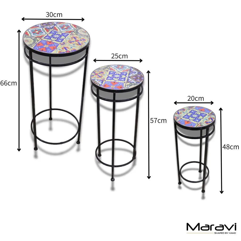 Chaveli Set of 3 Tile Side Tables Dimensions