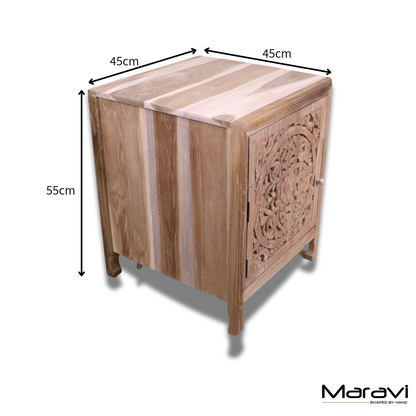 Samira Teak Wooden Bedside Cabinet Left Side Hinges - Dimensons