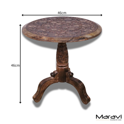 Manka Round Wooden Pedestal Side Table - Dimensions