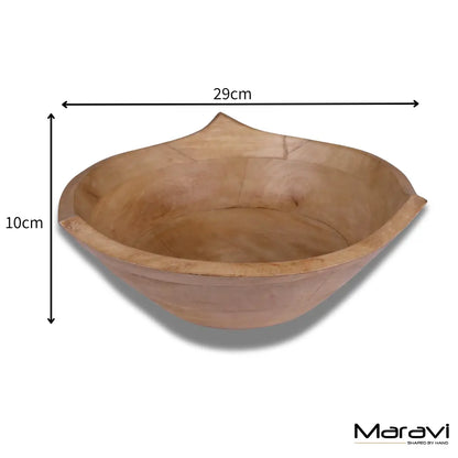 Lailak Three Point Large Wooden Fruit Bowl - Dimensions