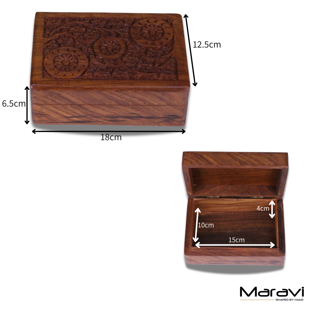 Malira Hand Carved Wooden Box Sheesham Wood - Dimensions