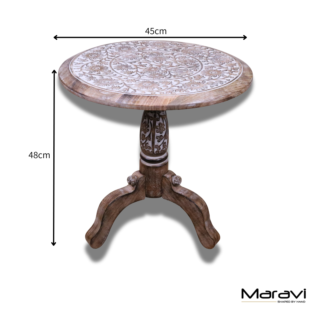 Malwa Round Wooden Pedestal Side Table