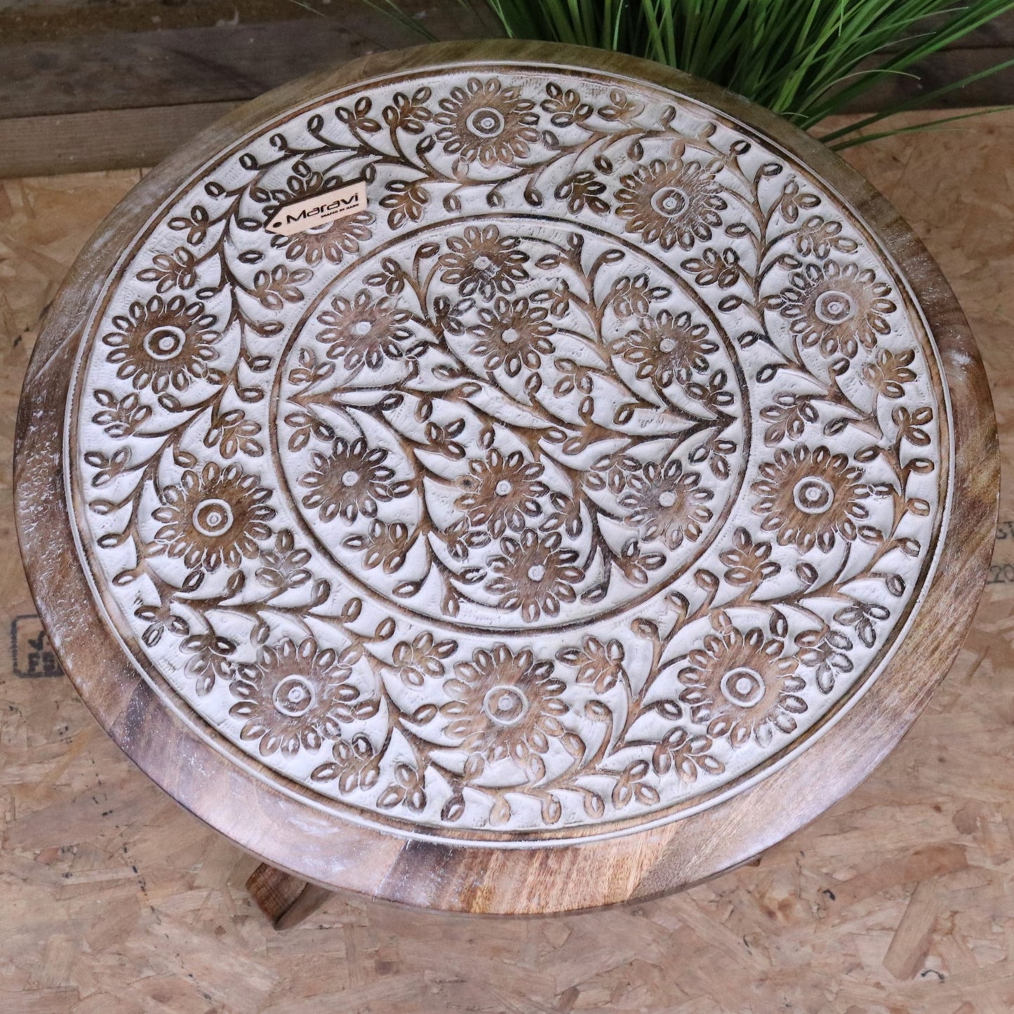 Malwa Round Wooden Pedestal Side Table