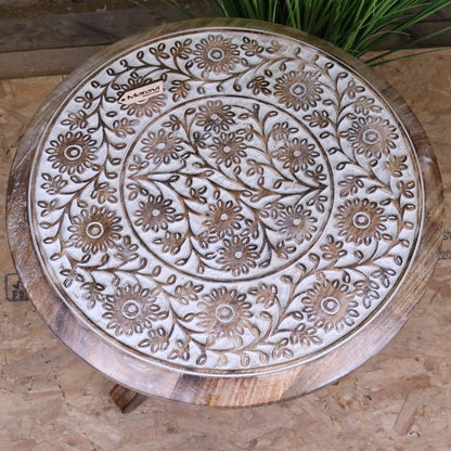 Malwa Round Wooden Pedestal Side Table
