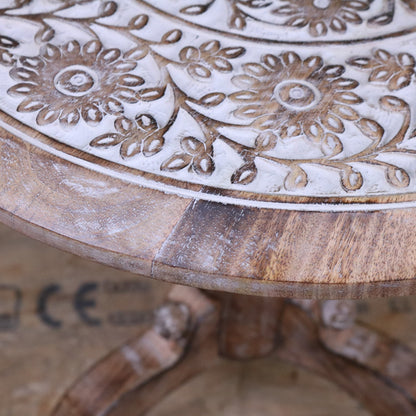 Malwa Round Wooden Pedestal Side Table