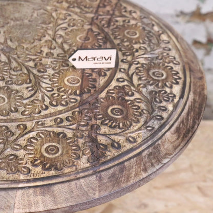 Manka Round Wooden Pedestal Side Table Maravi