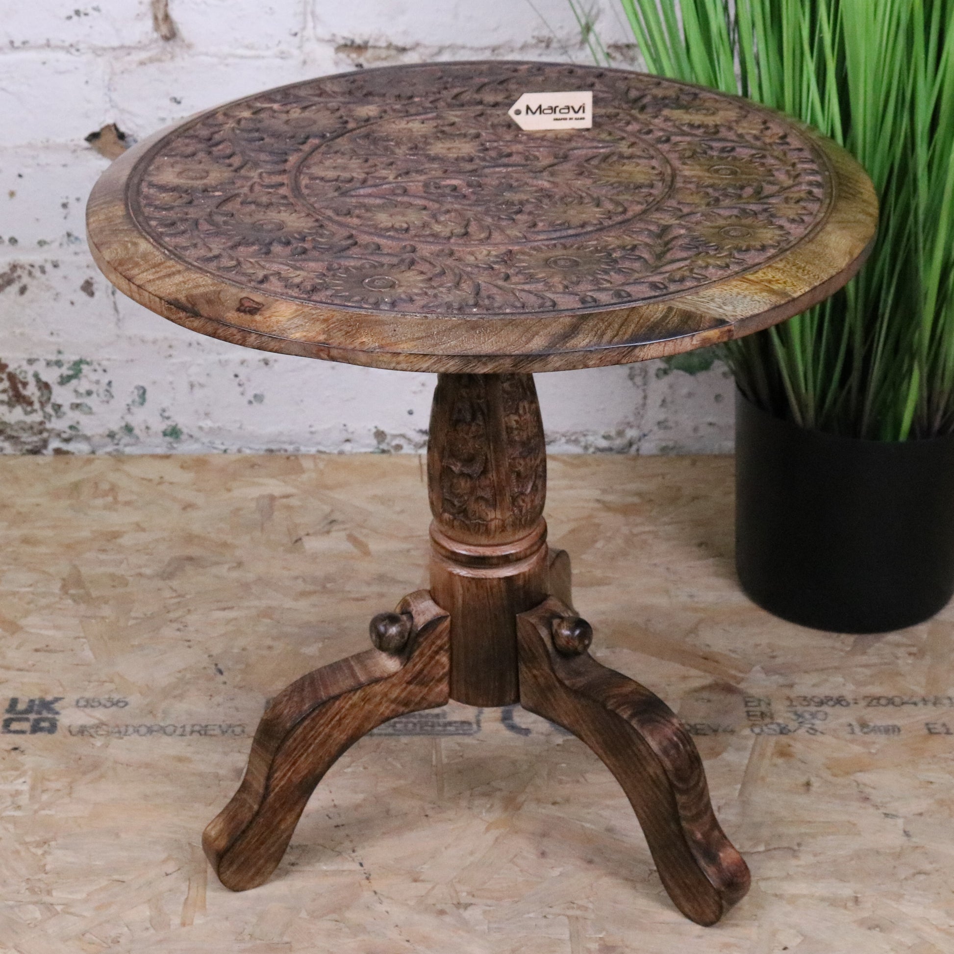 Manka Round Wooden Pedestal Side Table - Main Image
