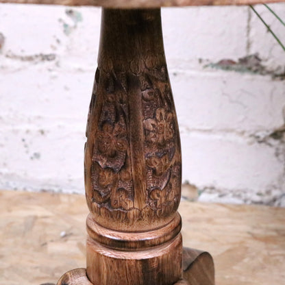 Manka Round Wooden Pedestal Side Table - Closeup of Pedestal