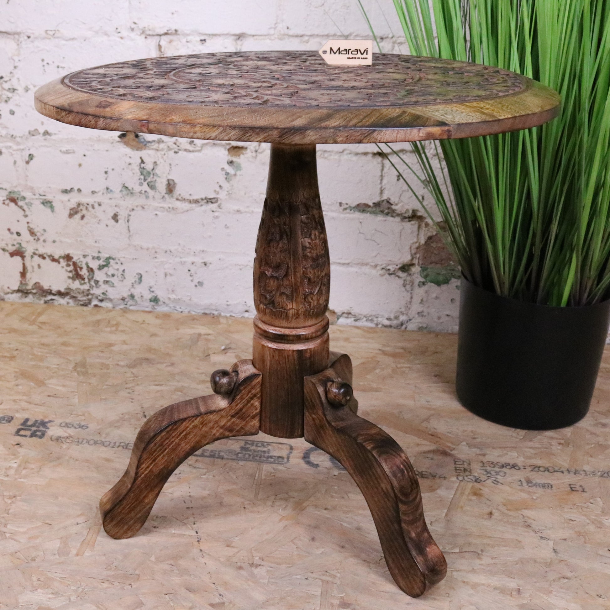 Manka Round Wooden Pedestal Side Table - Front View