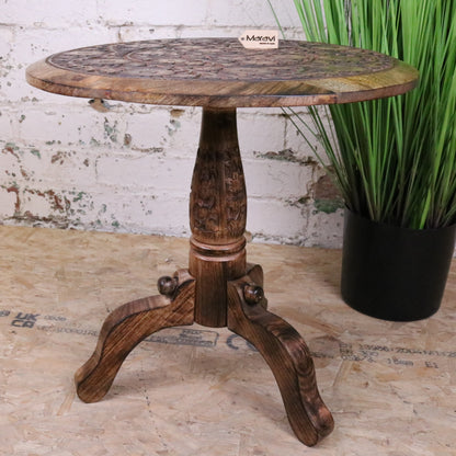 Manka Round Wooden Pedestal Side Table - Front View
