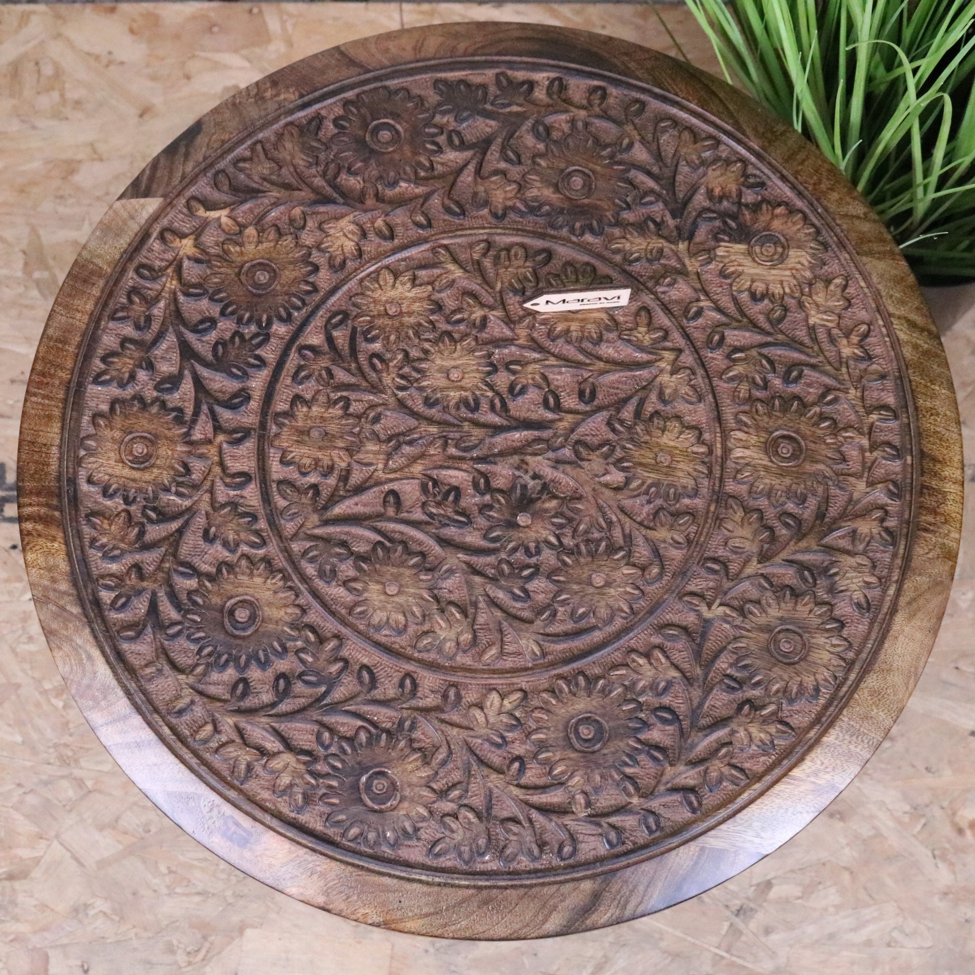 Manka Round Wooden Pedestal Side Table - Top View