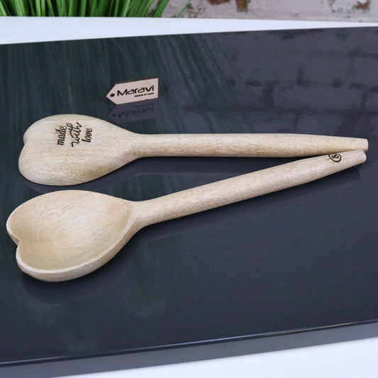 Marula Heart Wooden Spoon Set of 2 - Angled Top View