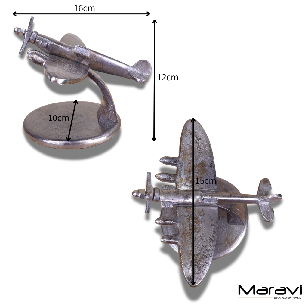 Meghna 14cm Spitfire Model Ornament Gunmetal Colour - Dimensions