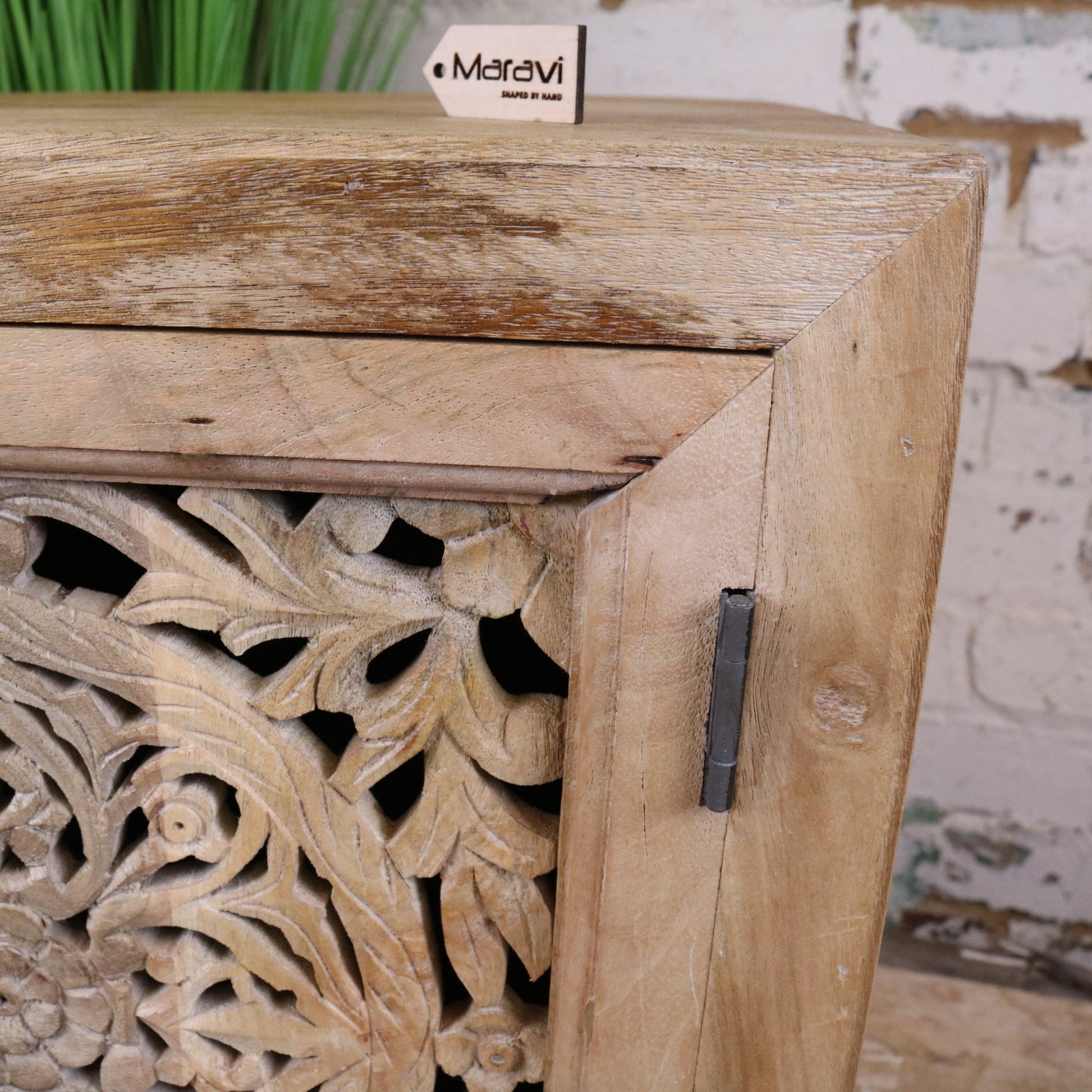 Mehira Mango Wood Bedside Cabinet - Closeup of Corner