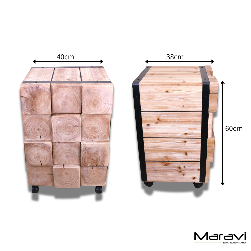 Merani Rustic Wooden Bedside Cabinet - Dimensons