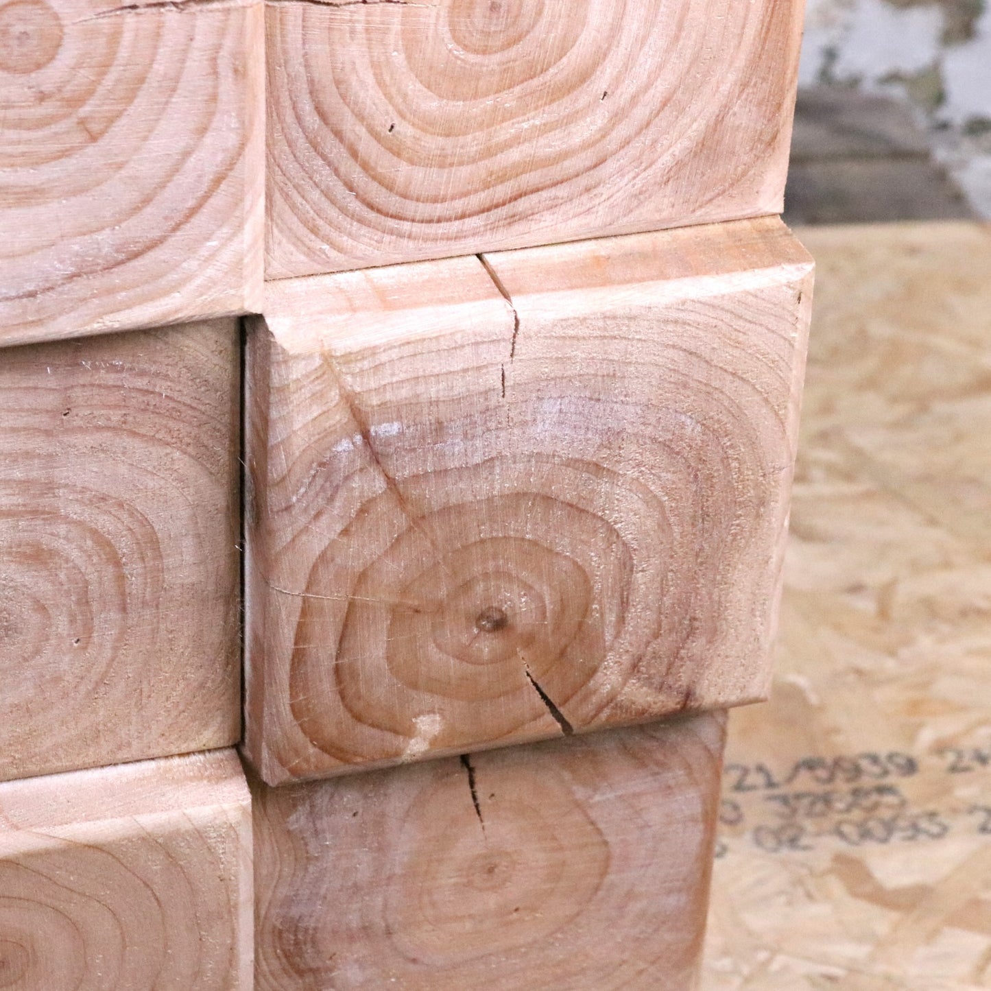 Merani Rustic Wooden Bedside Cabinet - Closeup of Wood Block Detail