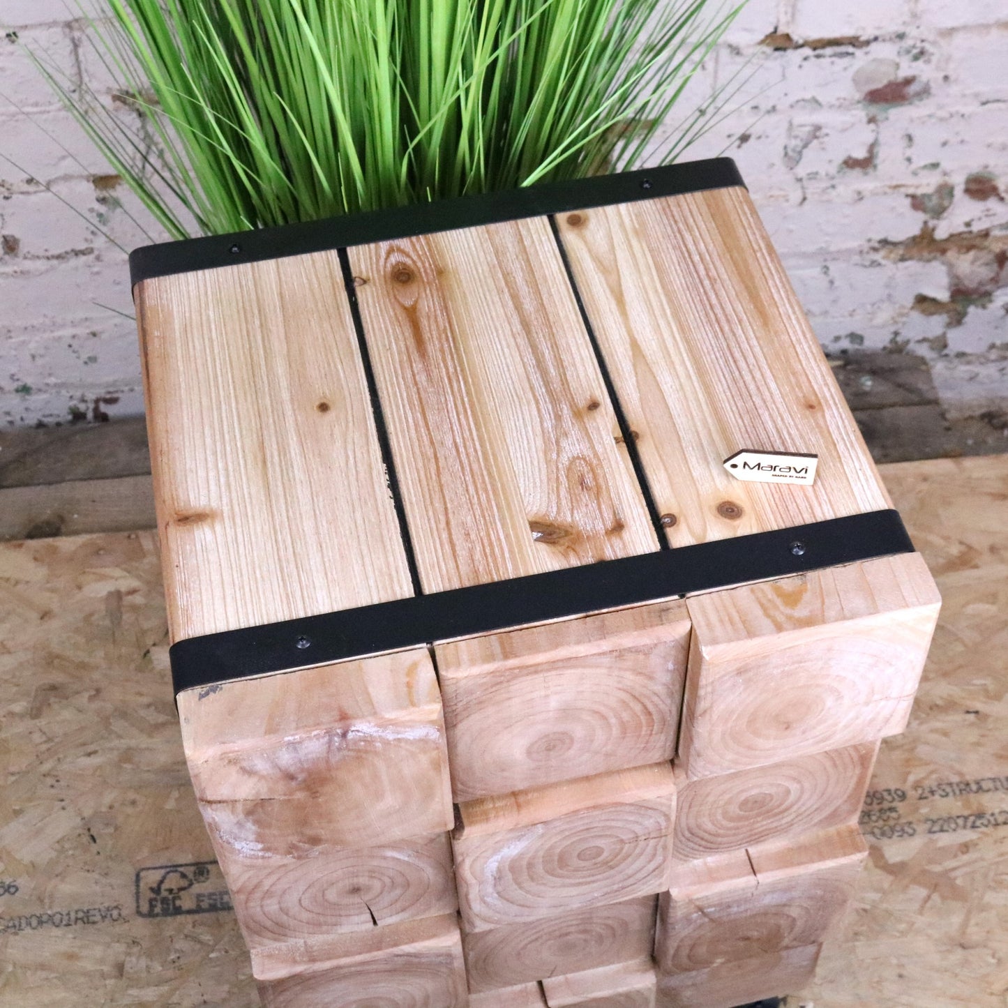 Merani Rustic Wooden Bedside Cabinet - Top View