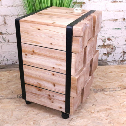 Merani Rustic Wooden Bedside Cabinet - Side View