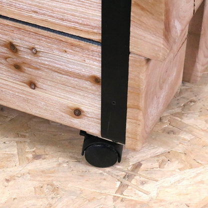 Merani Rustic Wooden Bedside Cabinet - Closeup of Castors
