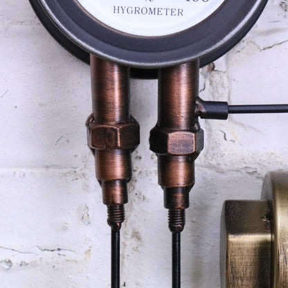 Mevara Pipe Industrial Wall Clock and Thermometer - Closeup of pipe details