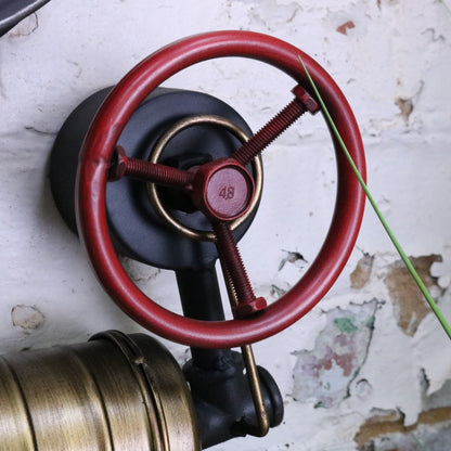 Mevara Pipe Industrial Wall Clock and Thermometer - Closeup of Tap