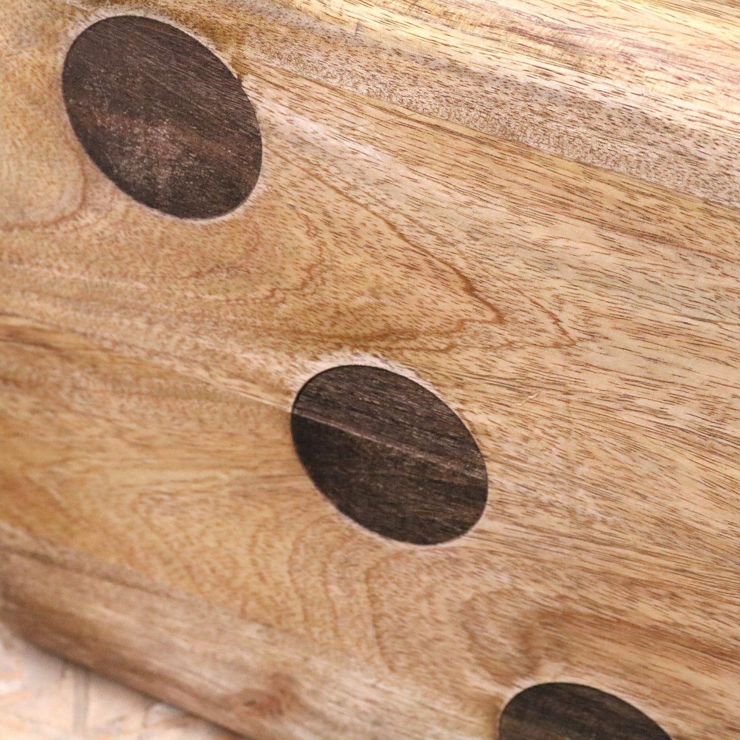 Monira Extra Large Dice Ornament 30cm Mango Wood - Closeup of Dots