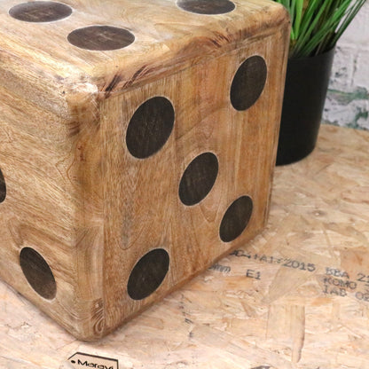 Monira Extra Large Dice Ornament 30cm Mango Wood - Closeup of No 5 Side