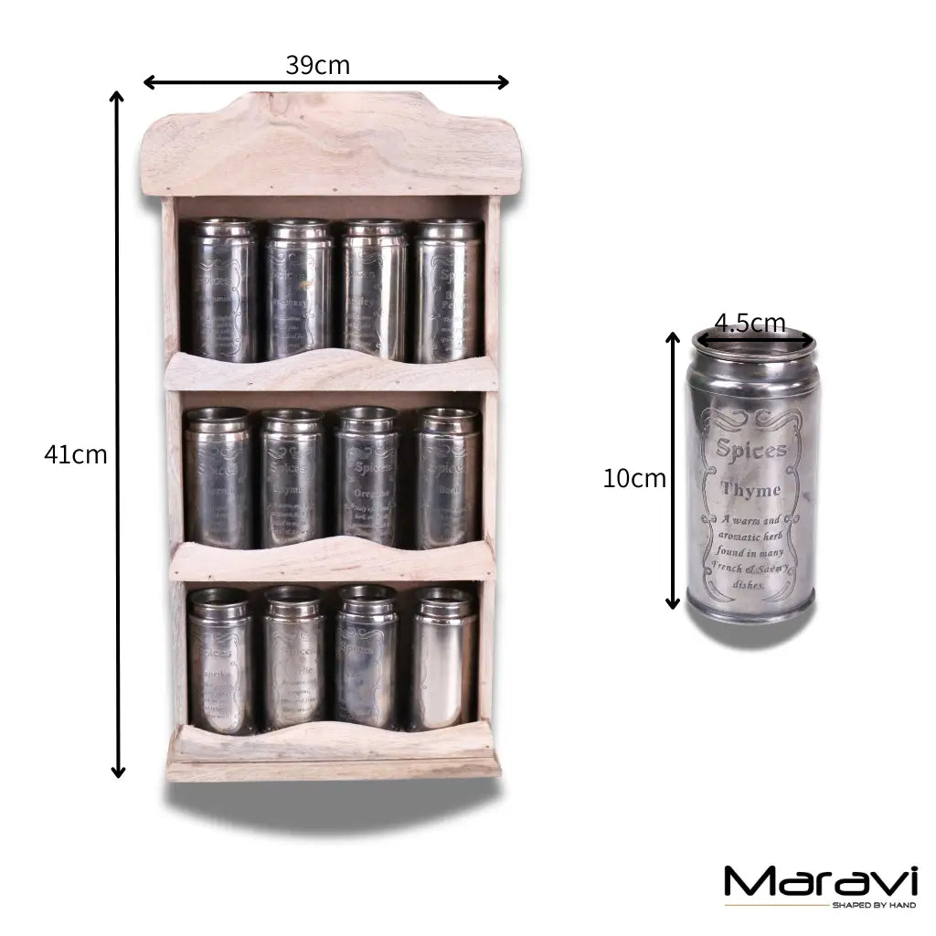Namak Wooden Wall-Mounted Spice Rack - Dimensions