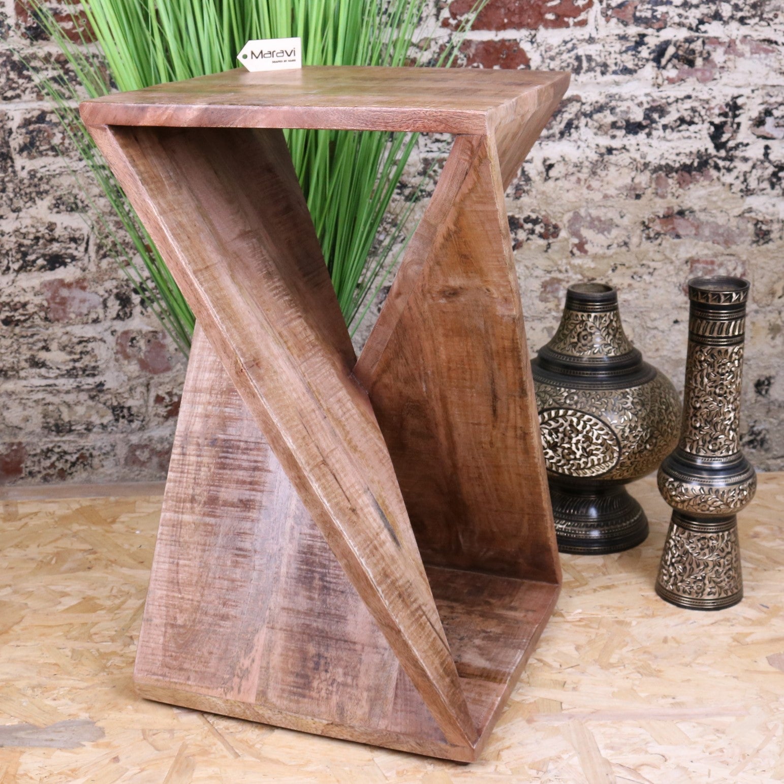 Nira Z-Shaped Side Table Mango Wood - Front View