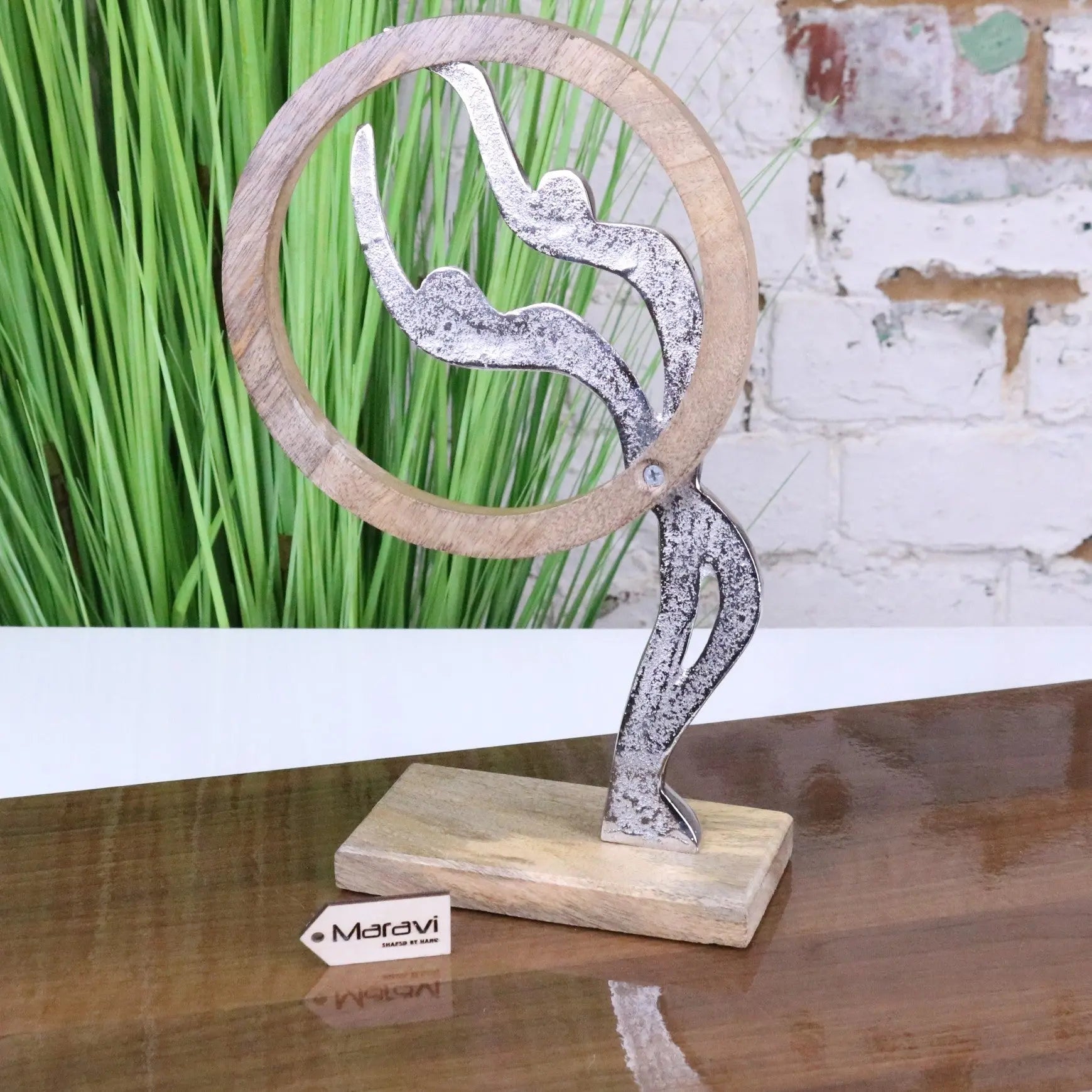 Noreli Couple Figurine Ornament Mango Wood and Metal - Rear View